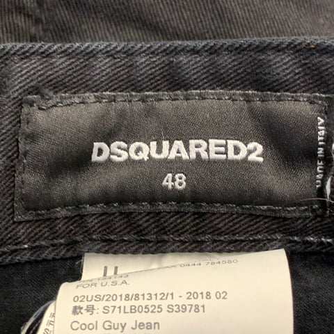 DSQUARED2 Size 32 Black Distressed Cotton Blend Slim Cut Button Fly Jeans