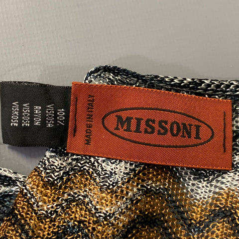 MISSONI Beige Multi Color Zig Zag Viscose Knit Fringe Scarf Shawl