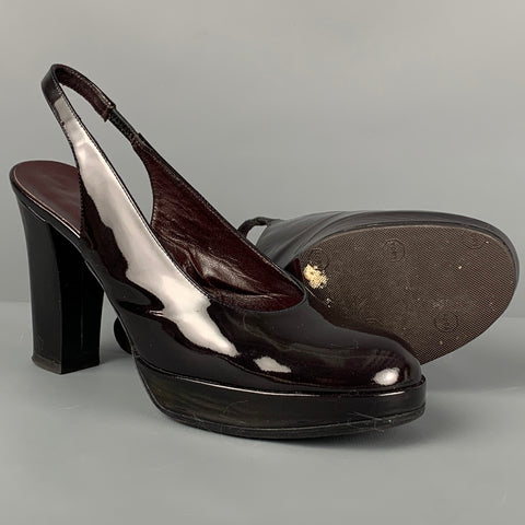 SONIA RYKIEL Size 6 Dark Brown Patent Leather Slingback Pumps