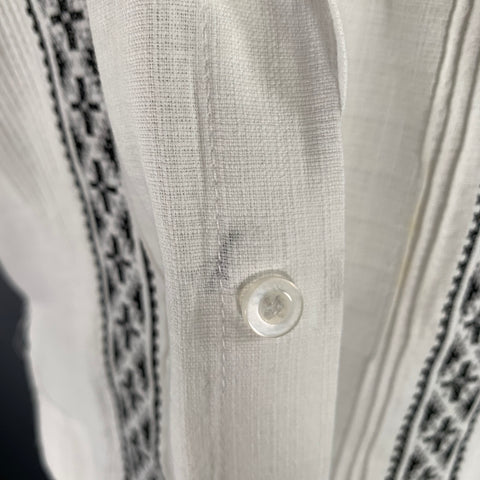 GUAYABERAS Size S White Black & Silver Mixed Patterns Linen Long Sleeve Shirt