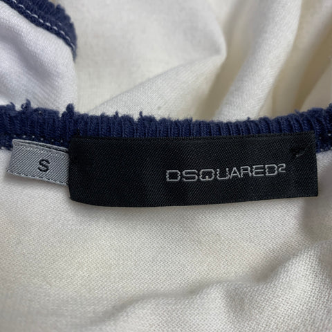 DSQUARED2 Size S White Navy Print Contrast Trim Cotton Henley T-shirt