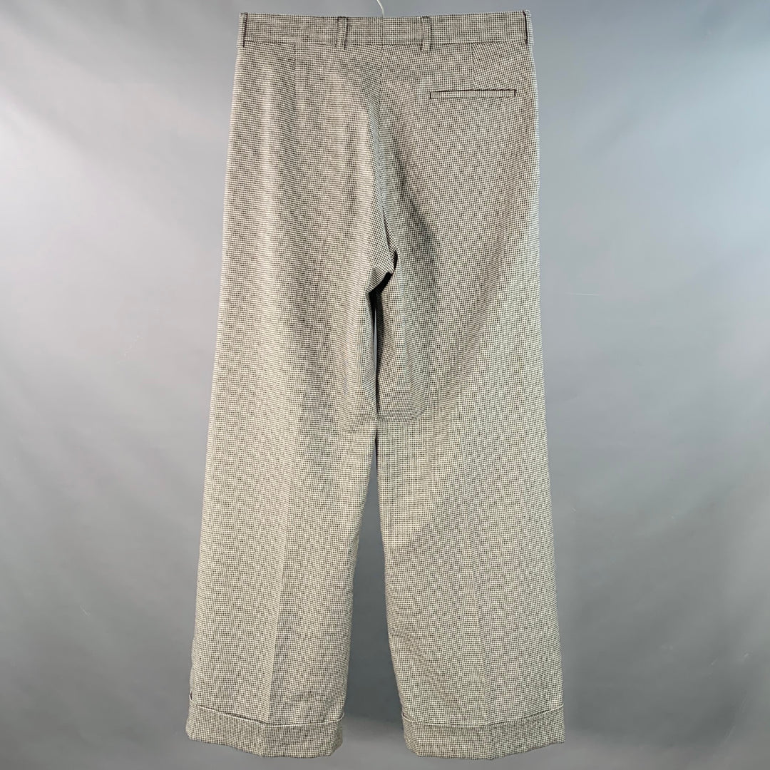 WALTER VAN BEIRENDONCK Size 32 Black White Houndstooth Pleated Cuffed Dress Pants