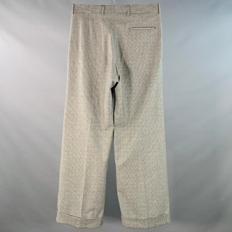 WALTER VAN BEIRENDONCK Size 32 Black White Houndstooth Pleated Cuffed Dress Pants