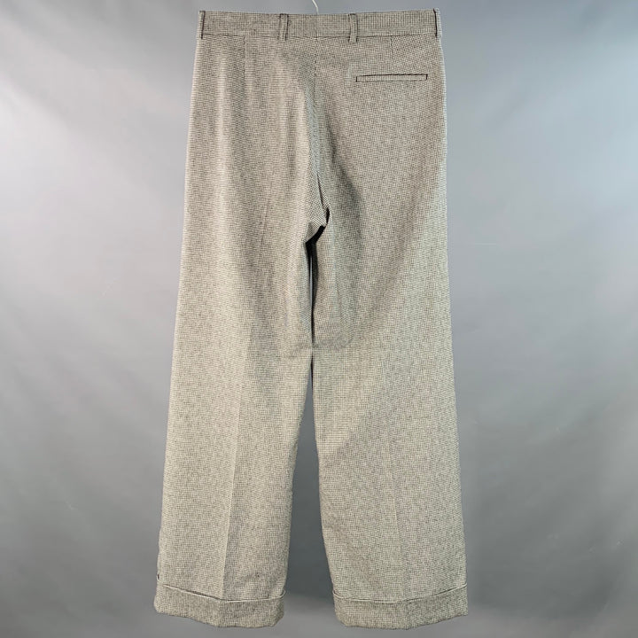 WALTER VAN BEIRENDONCK Size 32 Black White Houndstooth Pleated Cuffed Dress Pants