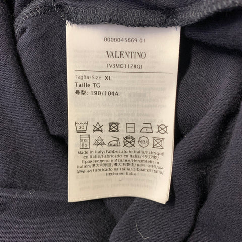 VALENTINO Size XL Navy White Logo Cotton Crew Neck T Shirt