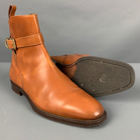 RALPH LAUREN Taille 9 Bottines à bride en cuir camel