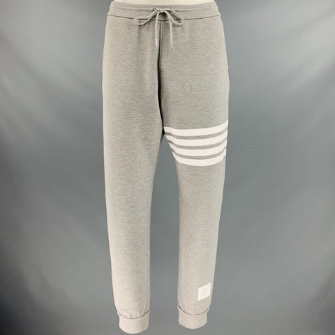 THOM BROWNE Talla L -Ottoman 4 Bar- Pantalones deportivos de algodón acanalado gris blanco Pantalones casuales
