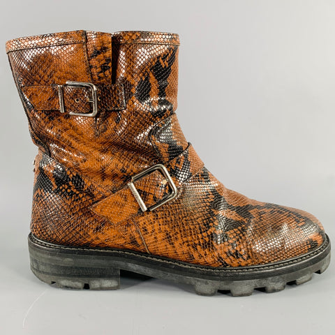 JIMMY CHOO Size 9 Brown Black Embossed Leather Pull On Boots