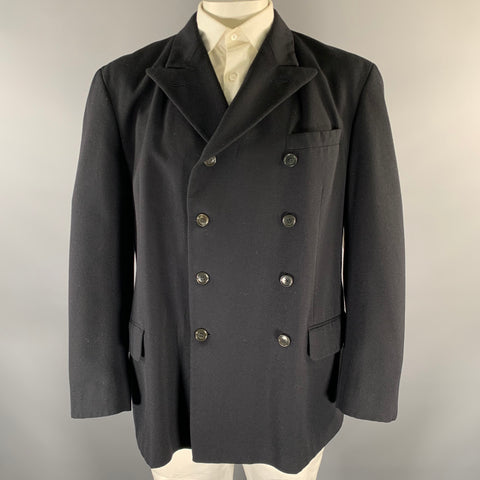 RALPH LAUREN Size XL Black Wool Cotton Peak Lapel Sport Coat