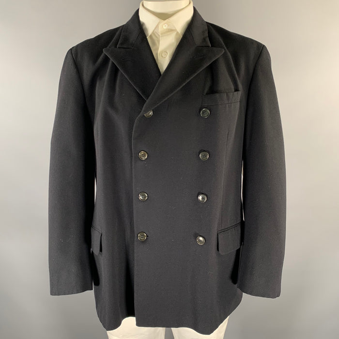 RALPH LAUREN Size XL Black Wool Cotton Peak Lapel Sport Coat