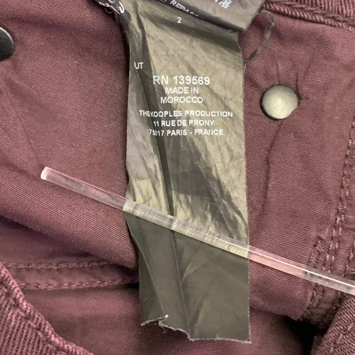 THE KOOPLES Size 32 Burgundy Cotton Blend Twill Fitted Slim Straight Jeans