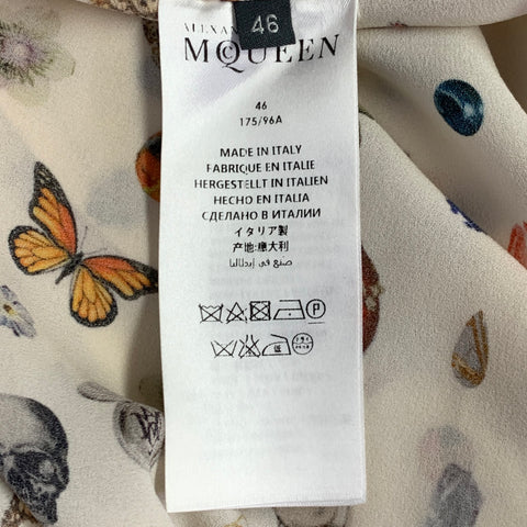 ALEXANDER MCQUEEN Size L Obsession Cream Multi Color Silk Print Collarless Blouse