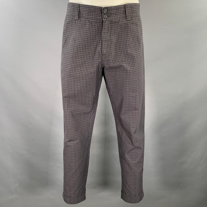 DOLCE & GABBANA Size 34 Grey Charcoal Checkered Cotton Cuffed Casual Pants