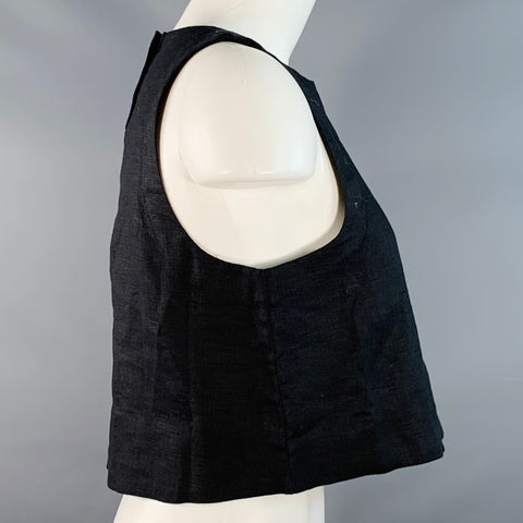 POSSE Size XS Black Linen Boxy Sleeveless Crop Casual Top