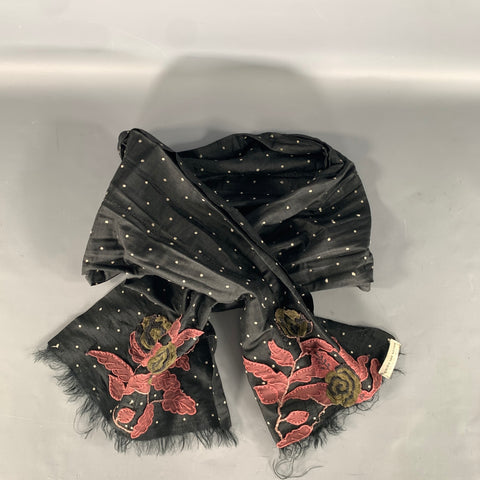 DRIES VAN NOTEN Black Mauve Floral Silk Scarves