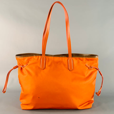 PRADA Orange Gold Saffiano Nylon Leather Trim Tote Handbag