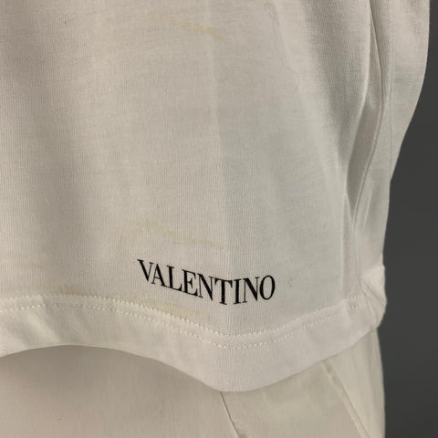 VALENTINO Size L White Flamingo Print Cotton Crew Neck T-shirt