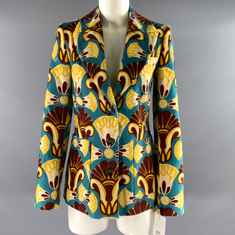 LA DOUBLEJ Size S Teal Mustard Cotton Geometric Jacket
