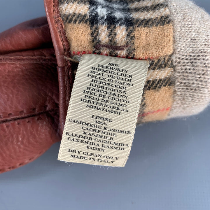 BURBERRY LONDON Size 9 Brown Gold Deerskin Leather Gloves