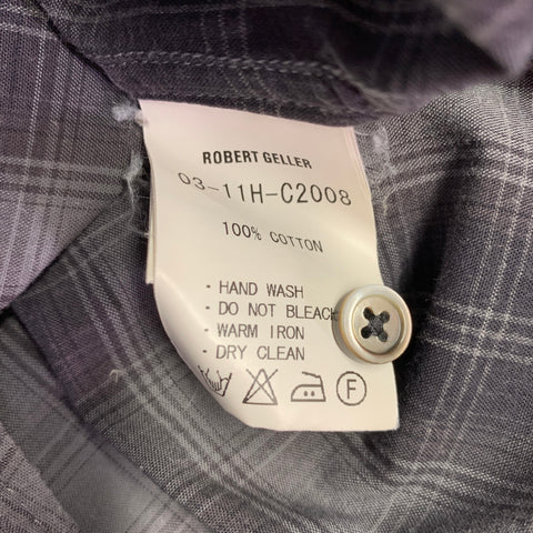 ROBERT GELLER Size S Grey Charcoal Plaid Cotton Spread Collar Long Sleeve Shirt