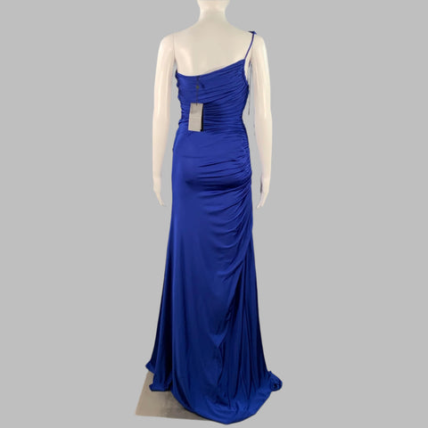 HALSTON Size 0 Blue Cobalt Ruched One Shoulder Long Evening Gown