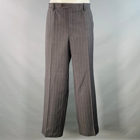 PAUL SMITH Size 46 Westbourne Regular Grey Purple Pinstripe Wool Notch Lapel Suit