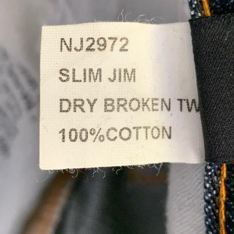 NUDIE JEANS Size 34 Slim Jim Indigo Contrast Stitch Cotton Straight Slim Zip Fly Jeans