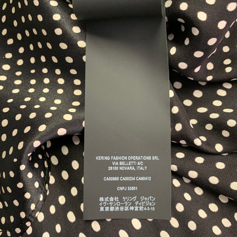 SAINT LAURENT Size M Black White Polka Dot Silk Hidden Buttons Long Sleeve Shirt