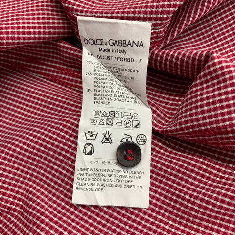 DOLCE & GABBANA Size M Red White Grid Cotton Button Up Long Sleeve Shirt