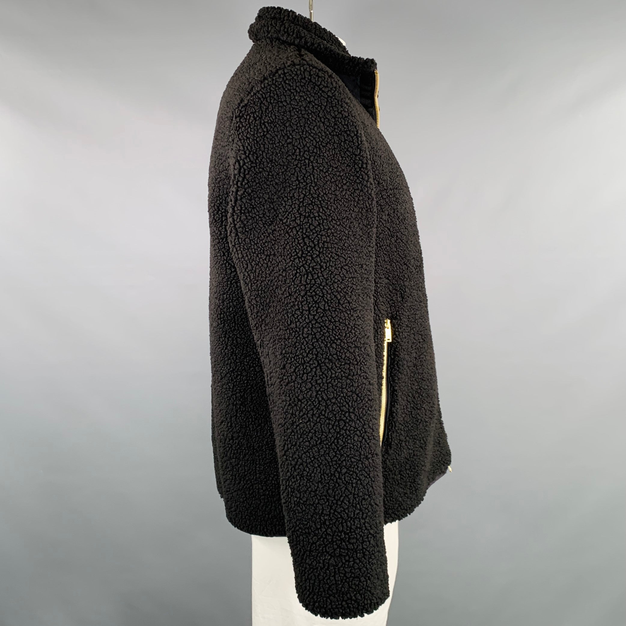 MOOSE KNUCKLES Size L Saglek Black Gold Faux Shearling Zip Up Coat