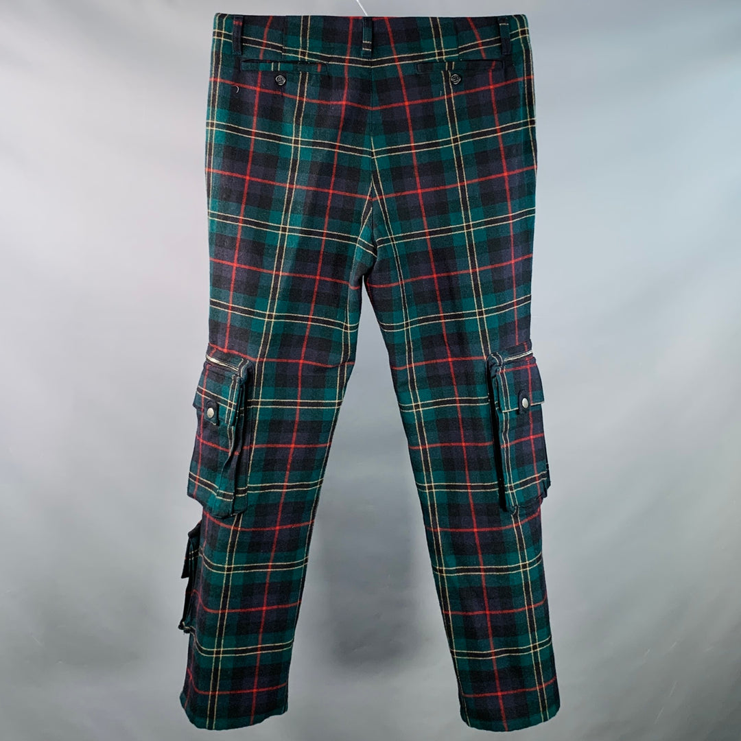 RALPH LAUREN Size 34 Green Red Plaid Wool Cargo Casual Pants