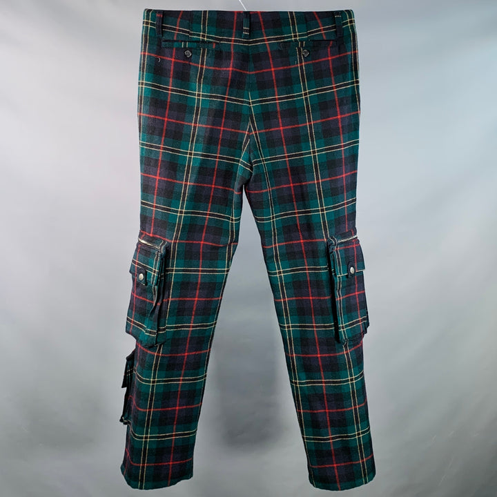 RALPH LAUREN Size 34 Green Red Plaid Wool Cargo Casual Pants
