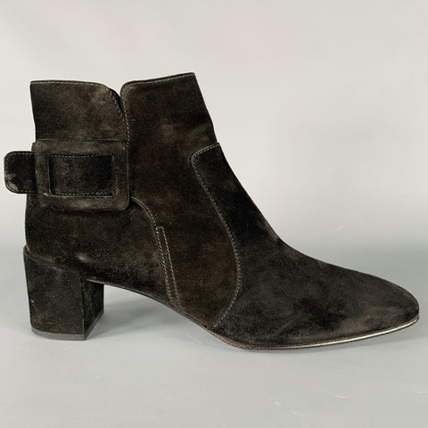 ROGER VIVIER Size 9 Black Suede Chunky Heel Boots