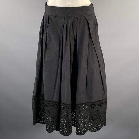 MARC JACOBS Size 2 Black Cotton Blend Lace A-Line Mid-Calf Skirt