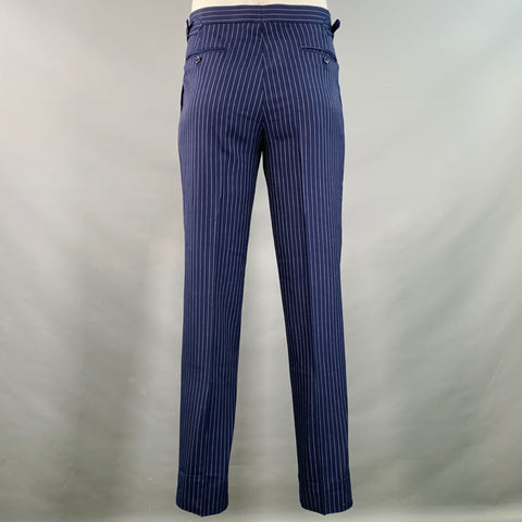 RALPH LAUREN Size 42 Long Navy White Pinstripe Wool Notch Lapel Suit