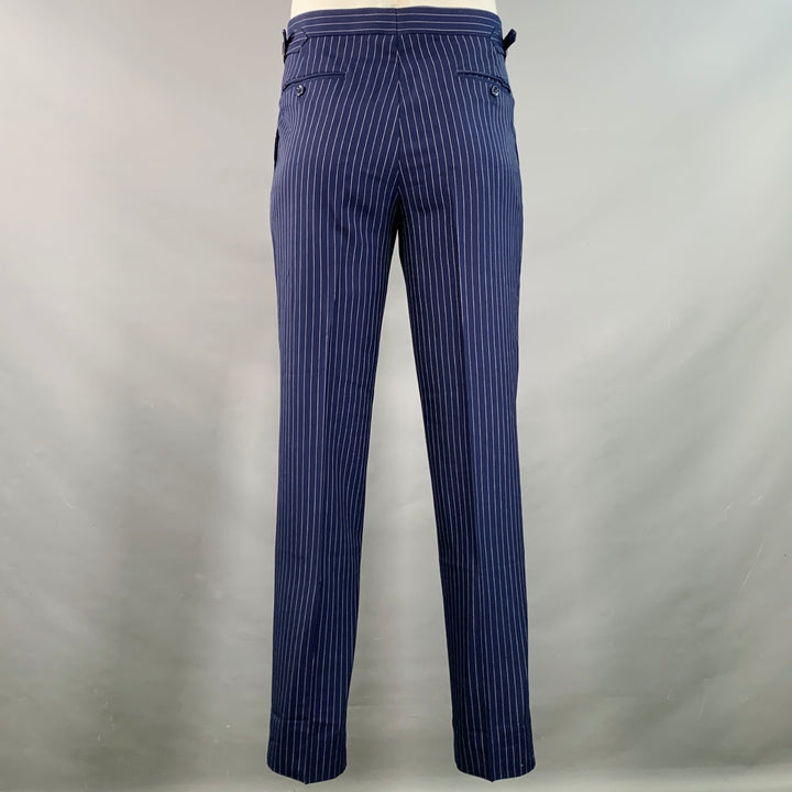 RALPH LAUREN Size 42 Long Navy White Pinstripe Wool Notch Lapel Suit