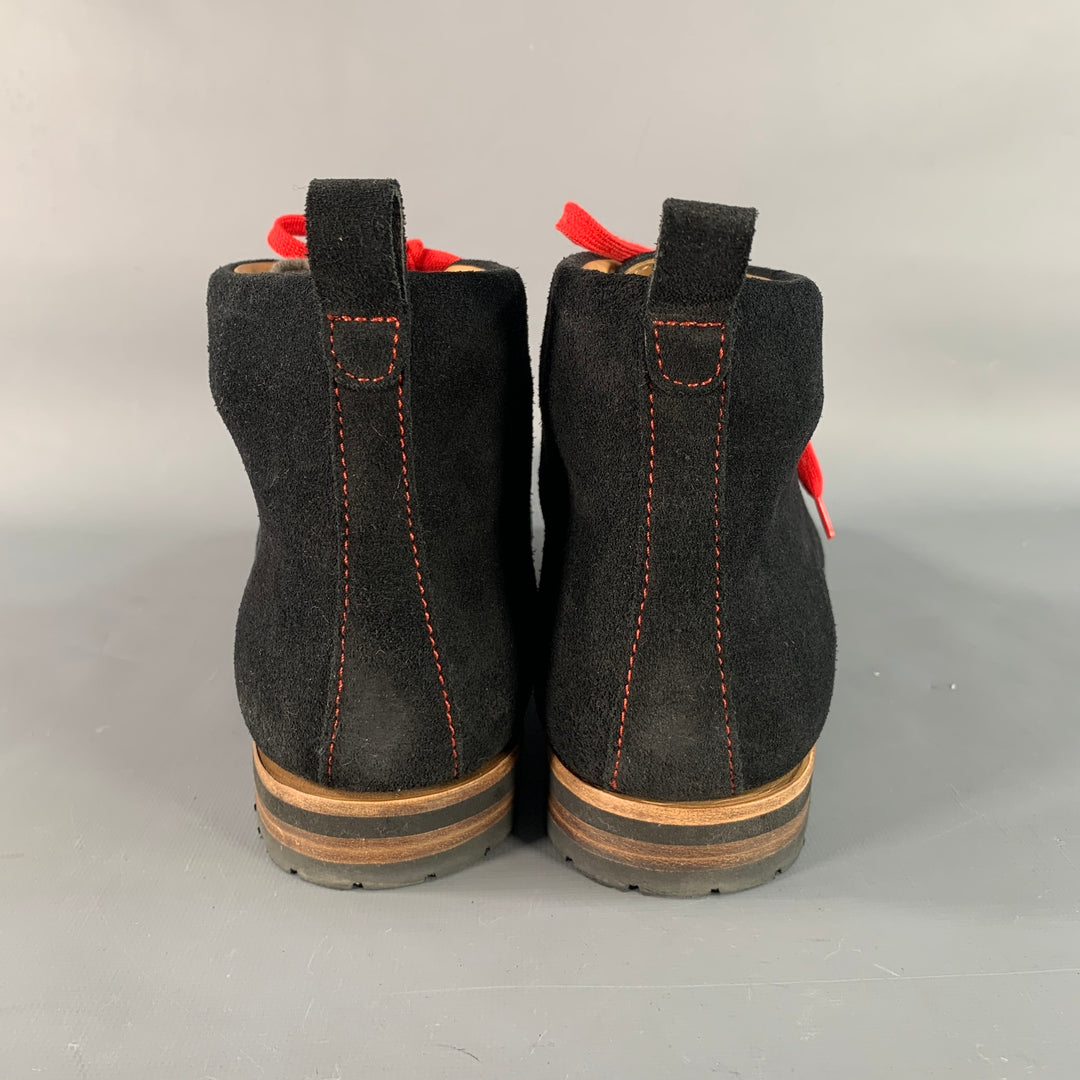 PAUL STUART Size 12 Black Red Textured Leather Lace Up Boots PAUL STUART Size 12 Black Red Textured Leather Lace Up Boots  main image 2