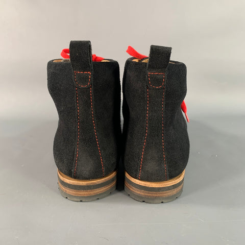 PAUL STUART Size 12 Black Red Textured Leather Lace Up Boots