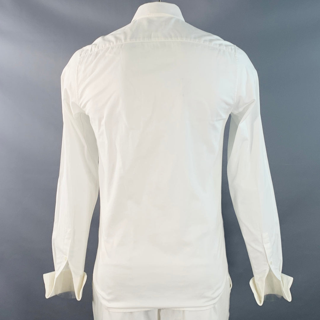 THEORY Size L White Cotton Textured Spread Collar French Cuff Long Sleeve Shirt