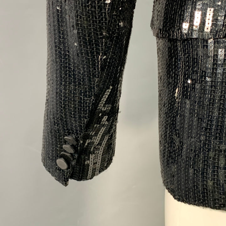 SAINT LAURENT Size 40 Black Polyester Blend Sequined Peak Lapel Sport Coat