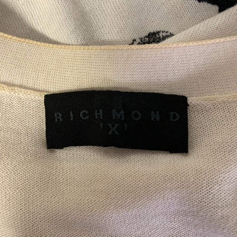JOHN RICHMOND Size S Cream Tan Dragon Print Cotton Silk Cardigan