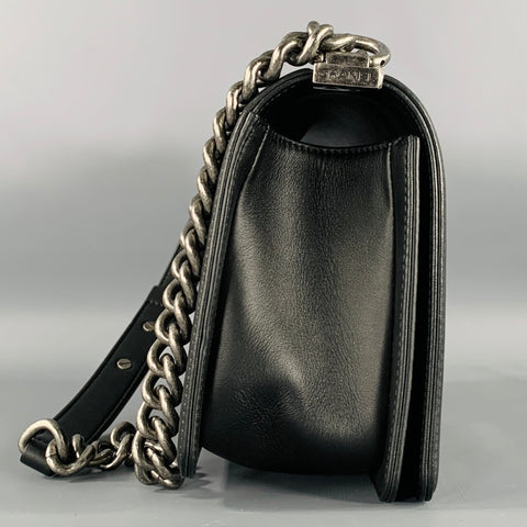 CHANEL 2019 Medium Boy Bag Black Quilted Leather Chain Handbag
