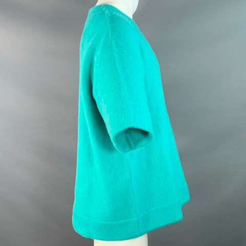 JIL SANDER FW23 Size M Turquoise Knit Brushed Alpaca Wool Jersey Short Sleeve Pullover
