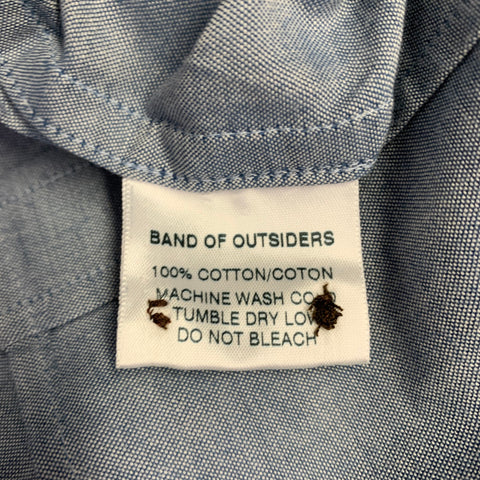BAND OF OUTSIDERS Size L Blue Grey Cotton One Pocket Long Sleeve Shirt