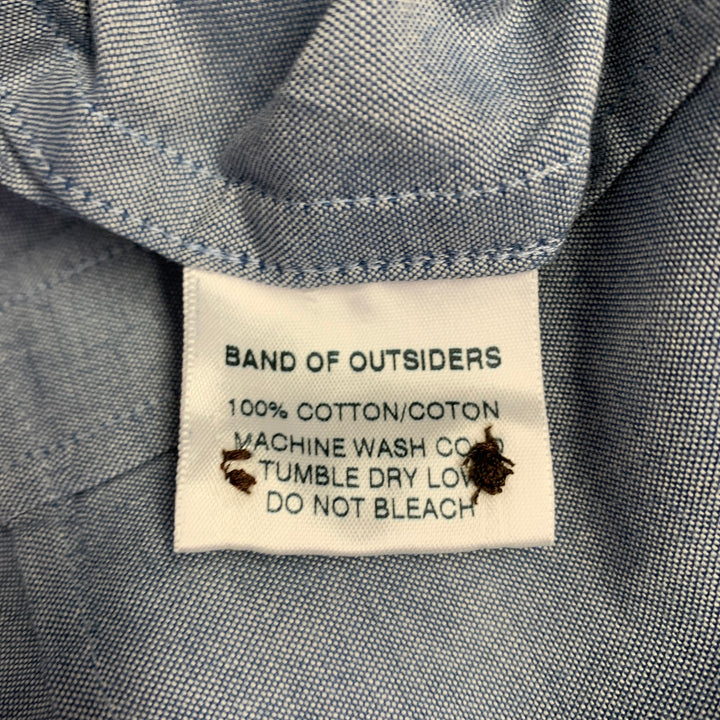 BAND OF OUTSIDERS Size L Blue Grey Cotton One Pocket Long Sleeve Shirt