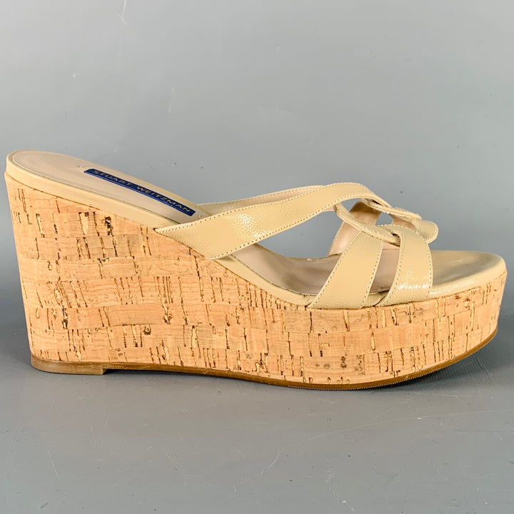 STUART WEITZMAN Size 7 Beige Textured Cork Platform Wedge Sandals