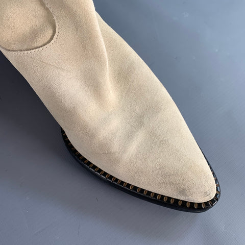 FREDA SALVADOR Size 9.5 Beige Stone Suede Stacked Heel Western Boots