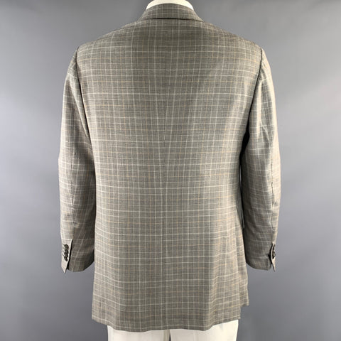 KITON Chest Size 44 Grey Yellow Plaid Cashmere Notch Lapel Sport Coat