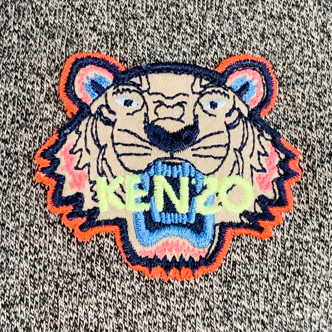 KENZO Size M Grey Heather Logo Patch Cotton Crew Neck Pullover