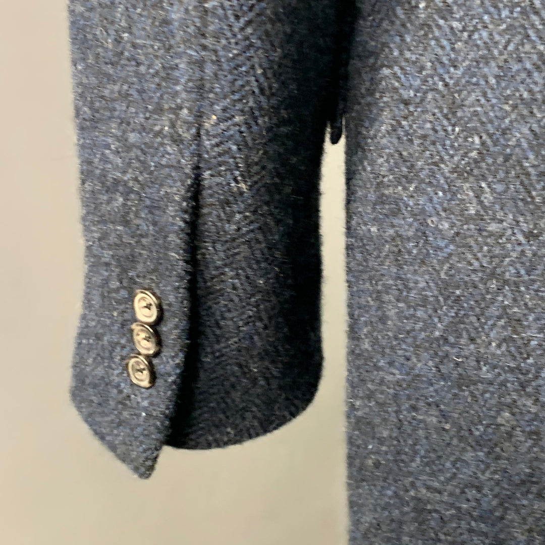 O'CONNELL'S Size 42 Long Blue Black Herringbone Wool Sport Coat